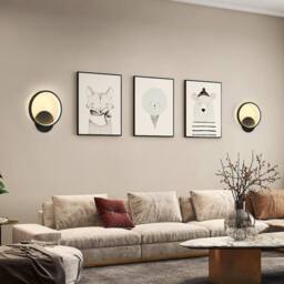 Goeco Indoor Wall Light, 12W, Modern Round Wall Light 3000 K Black Ø20 cm - thumbnail 8