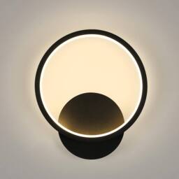 Goeco Indoor Wall Light, 12W, Modern Round Wall Light 3000 K Black Ø20 cm - thumbnail 1