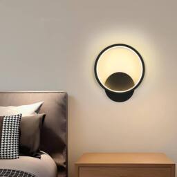 Goeco Indoor Wall Light, 12W, Modern Round Wall Light 3000 K Black Ø20 cm - thumbnail 2