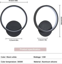 Goeco Indoor Wall Light, 12W, Modern Round Wall Light 3000 K Black Ø20 cm - thumbnail 5