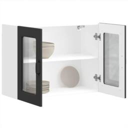Berkfield Home Kitchen Wall Cabinet with Glass Door Kalmar Black Engineered Wood - thumbnail 5