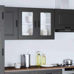 Berkfield Home Kitchen Wall Cabinet with Glass Door Kalmar Black Engineered Wood - thumbnail 4