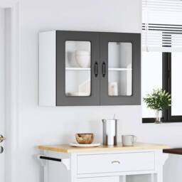 Berkfield Home Kitchen Wall Cabinet with Glass Door Kalmar Black Engineered Wood - thumbnail 3