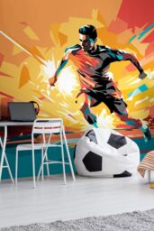Origin Murals Football Player Abstract Landscape Wall Mural in Orange - Size: W350 cm x H280 cm - thumbnail 1