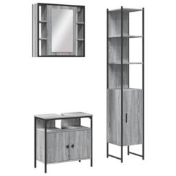 Berkfield Home Stylish 3 Piece Bathroom Cabinet Set Grey Sonoma Engineered Wood - thumbnail 3