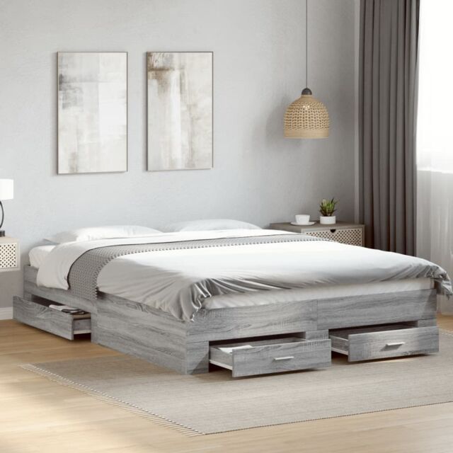 Berkfield Home Bed Frame with Drawers without Mattress Grey Sonoma 160x200 cm - image 1