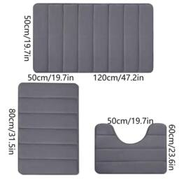 Kelvenix Grey 3 x Memory Foam Bath Mat Extra Soft Non-Slip - thumbnail 2