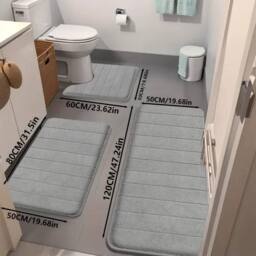 Kelvenix Grey 3 x Memory Foam Bath Mat Extra Soft Non-Slip - thumbnail 4