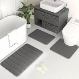 Kelvenix Grey 3 x Memory Foam Bath Mat Extra Soft Non-Slip - thumbnail 3