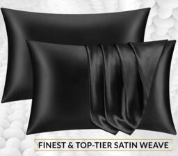 Grace Satin Silk Pillow Cases Pack of 4 Super Soft Smooth Pillow Covers in Midnight - Size: Standard Pillow Case - thumbnail 2