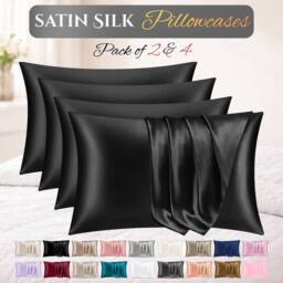 Grace Satin Silk Pillow Cases Pack of 4 Super Soft Smooth Pillow Covers in Midnight - Size: Standard Pillow Case - thumbnail 1