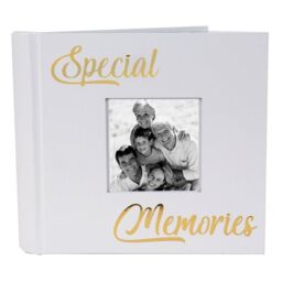 Happy Homewares Modern Special Memories Photo Album with Gold Foil Text - Holds 80 4x6 Pictures in White