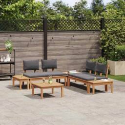 Berkfield Home Garden Bench Set 3 pcs Brown Dark gray Medium Small - thumbnail 4