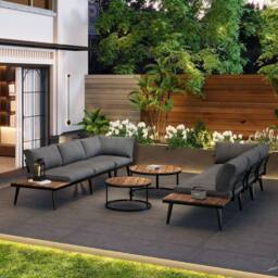 Rolipo Modular Outdoor Sofa Set with Cushions & Nesting Tables in Dark Grey - Size: 3 Pack - thumbnail 9