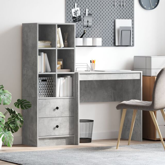Berkfield Home Desk with Storage Concrete Grey Engineered Wood in Blue - image 1