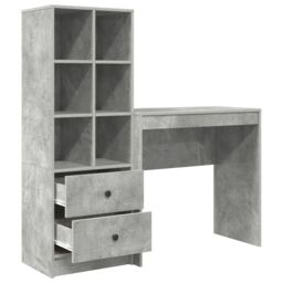 Berkfield Home Desk with Storage Concrete Grey Engineered Wood in Blue - thumbnail 6