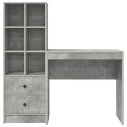 Berkfield Home Desk with Storage Concrete Grey Engineered Wood in Blue - thumbnail 7