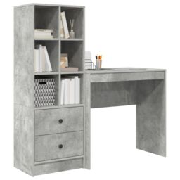 Berkfield Home Desk with Storage Concrete Grey Engineered Wood in Blue - thumbnail 3