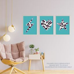 Artery8 Wall Art Print Pack of 3 A4 Purple Leopard Pattern Heart Lightning Star Shape On Block Turquoise Living Room s Set - thumbnail 3