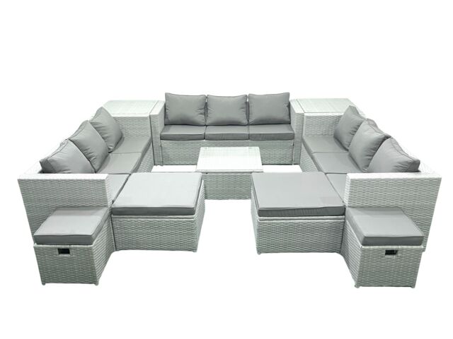 Fimous Garden Outdoor Furniture Set 14 Seater Rattan Sofa Set with 2 Side Tables 4 Footstools Light Grey Mixed - image 1