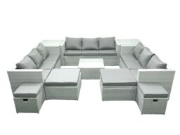 Fimous Garden Outdoor Furniture Set 14 Seater Rattan Sofa Set with 2 Side Tables 4 Footstools Light Grey Mixed - thumbnail 1
