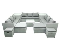 Fimous Garden Outdoor Furniture Set 14 Seater Rattan Sofa Set with 2 Side Tables 4 Footstools Light Grey Mixed - thumbnail 2