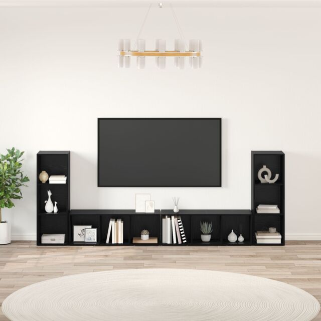 Berkfield Home TV Cabinet with Shelf with Storage 4 pcs Black oak Engineered wood - image 1