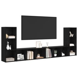 Berkfield Home TV Cabinet with Shelf with Storage 4 pcs Black oak Engineered wood - thumbnail 3