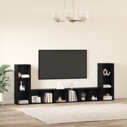 Berkfield Home TV Cabinet with Shelf with Storage 4 pcs Black oak Engineered wood - thumbnail 4