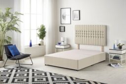 Somnior Galaxy Sprung Memory Foam Divan Bed with Headboard In Tweed Fabric in Natural - Size: Double - thumbnail 3