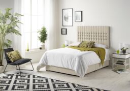 Somnior Galaxy Sprung Memory Foam Divan Bed with Headboard In Tweed Fabric in Natural - Size: Double - thumbnail 2