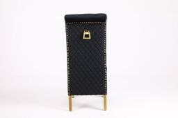 Modernique A Pair (x2) Velvet High Back Dining Chairs with Golden Chrome Knocker & Legs in Black - thumbnail 4