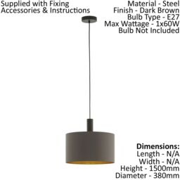 Loops Pendant Light Colour Dark Brown Shade Cappuccino Gold Fabric Bulb E27 1x60W - thumbnail 2