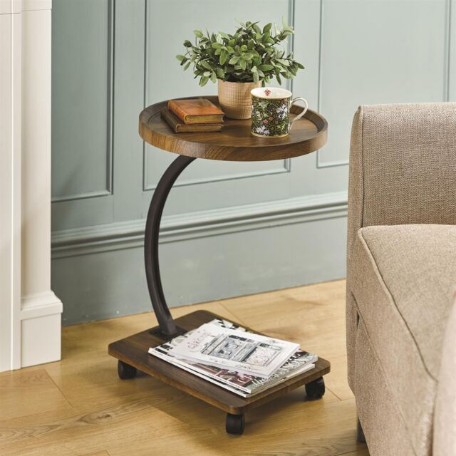 mysmartbuy Wood Effect Side Table with Castors & Round Tabletop in Brown - image 1