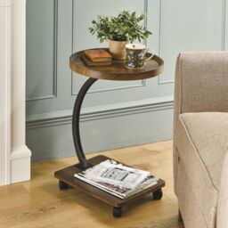 mysmartbuy Wood Effect Side Table with Castors & Round Tabletop in Brown - thumbnail 1
