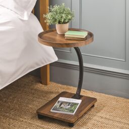 mysmartbuy Wood Effect Side Table with Castors & Round Tabletop in Brown - thumbnail 2