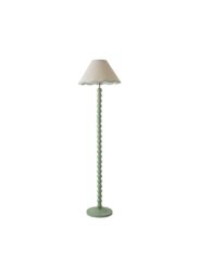 ValueLights Bobbins Sage Green Floor Lamp with Tapered Natural Linen Scallop Shade in Pale Green - thumbnail 7