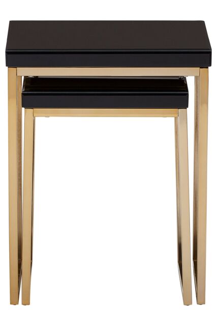 Orsina Durable Set Of 2 Nesting Tables, Glossy Black Topped Corner Table, Modern Design Decorative Table For Lounge - image 1