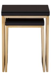 Orsina Durable Set Of 2 Nesting Tables, Glossy Black Topped Corner Table, Modern Design Decorative Table For Lounge