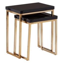 Orsina Durable Set Of 2 Nesting Tables, Glossy Black Topped Corner Table, Modern Design Decorative Table For Lounge - thumbnail 2