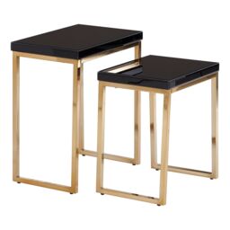 Orsina Durable Set Of 2 Nesting Tables, Glossy Black Topped Corner Table, Modern Design Decorative Table For Lounge - thumbnail 4