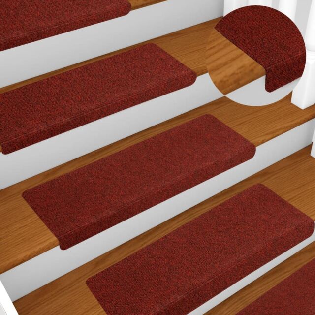 Berkfield Home Stair Mats 5 pcs Bordeaux Red 65x21x4 cm Needle Punch - Size: Medium - image 1
