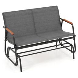 Costway Patio Glider Bench 2-Person Swing Gliding Loveseat in Grey - thumbnail 1