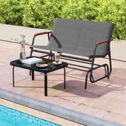 Costway Patio Glider Bench 2-Person Swing Gliding Loveseat in Grey - thumbnail 9