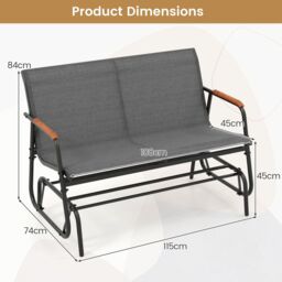 Costway Patio Glider Bench 2-Person Swing Gliding Loveseat in Grey - thumbnail 2
