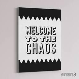 "Artery8 Welcome To The Chaos Black White Modern Funny Canvas Wall Art Print - Size: W12"" x H16""" - thumbnail 2
