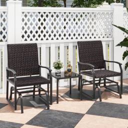 Costway 3 Piece Patio Gliding Set Backyard Wicker Swing Glider Furniture Set in Brown - thumbnail 1