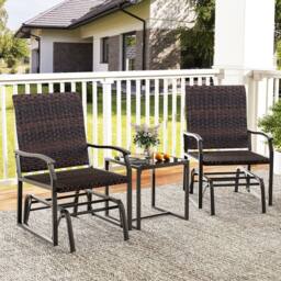 Costway 3 Piece Patio Gliding Set Backyard Wicker Swing Glider Furniture Set in Brown - thumbnail 5