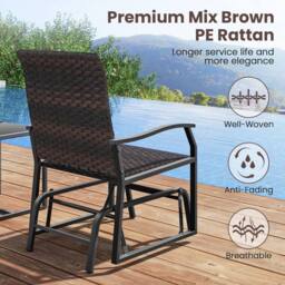 Costway 3 Piece Patio Gliding Set Backyard Wicker Swing Glider Furniture Set in Brown - thumbnail 6
