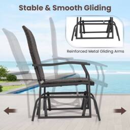 Costway 3 Piece Patio Gliding Set Backyard Wicker Swing Glider Furniture Set in Brown - thumbnail 8
